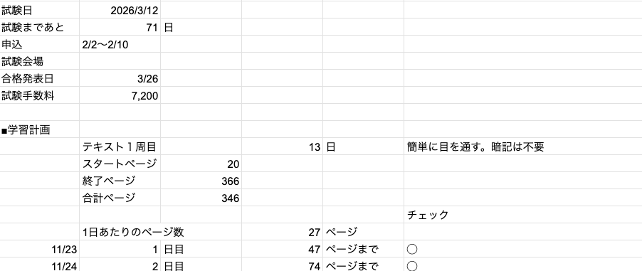 学習スケジュール