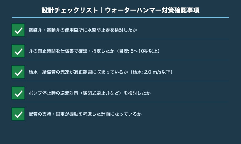 設計チェックリスト ウォーターハンマー対策