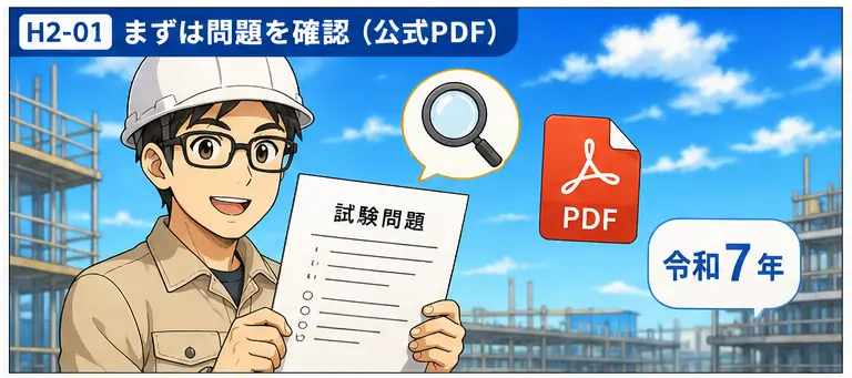 1級管工事施工管理技士 令和7年第2問の問題本文を公式PDFで確認する建築設備エンジニアのイラスト