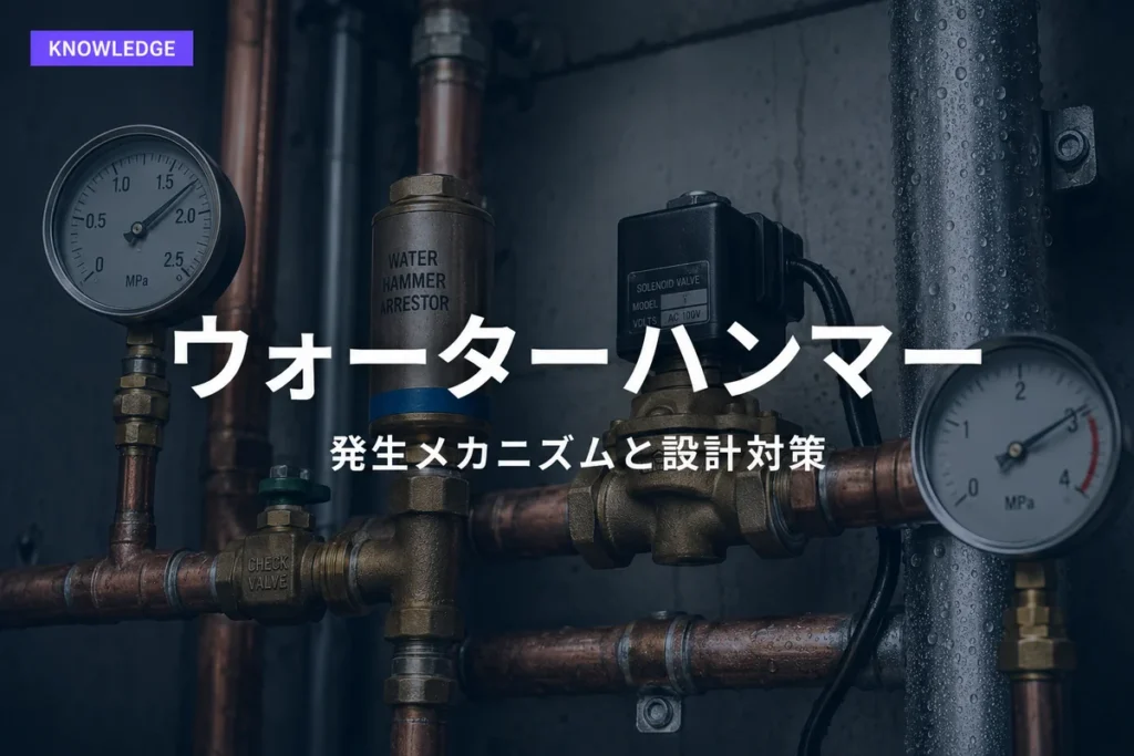 銅配管のウォーターハンマー防止装置と圧力計