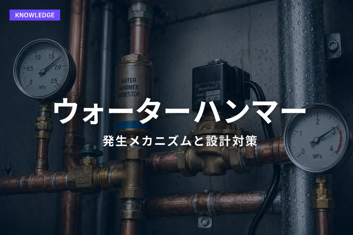 銅配管のウォーターハンマー防止装置と圧力計