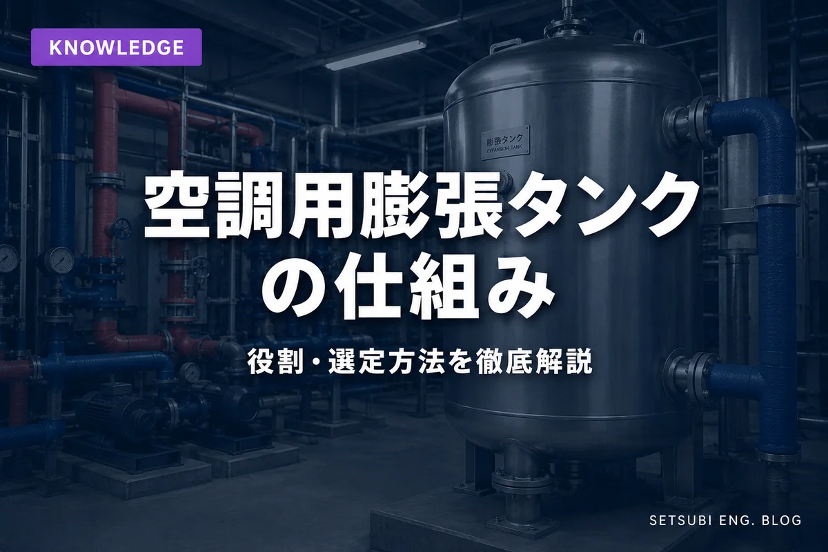 空調機械室内の密閉式膨張タンクと冷温水配管システム