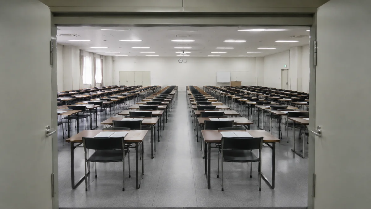 1級管工事施工管理技士の受験資格：試験会場の机と椅子