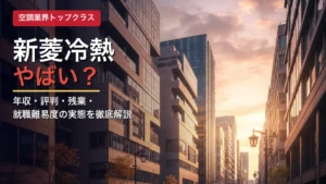 空調業界トップクラスの新菱冷熱工業の年収・評判・残業・就職難易度を解説する記事のアイキャッチ