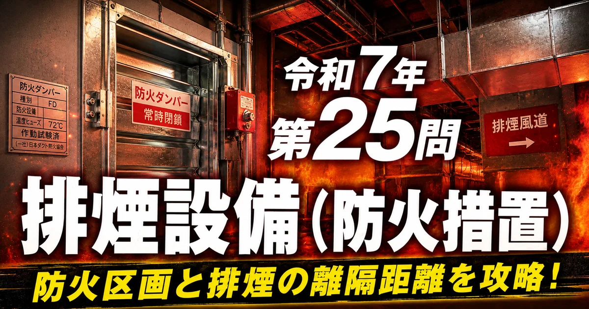 1級管工事施工管理技士 令和7年 第25問 排煙設備（防火措置） アイキャッチ画像