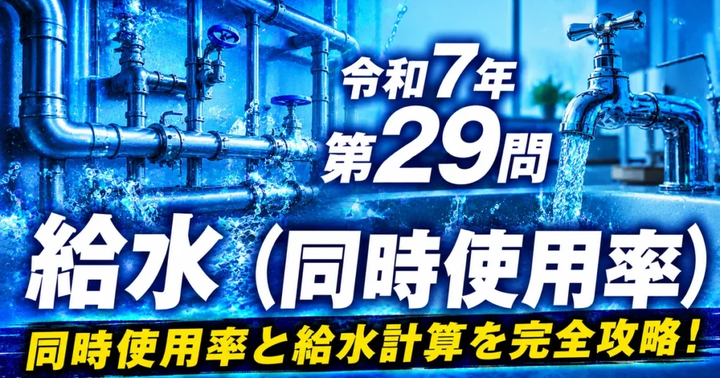 1級管工事施工管理技士 令和7年 第29問 給水（同時使用率） アイキャッチ画像
