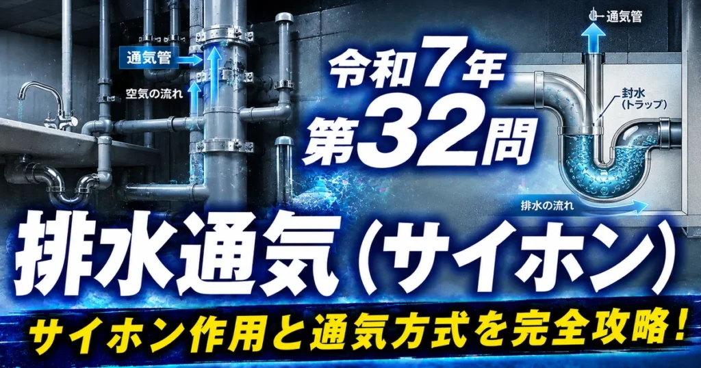 1級管工事施工管理技士 令和7年 第32問 排水通気（サイホン） アイキャッチ画像