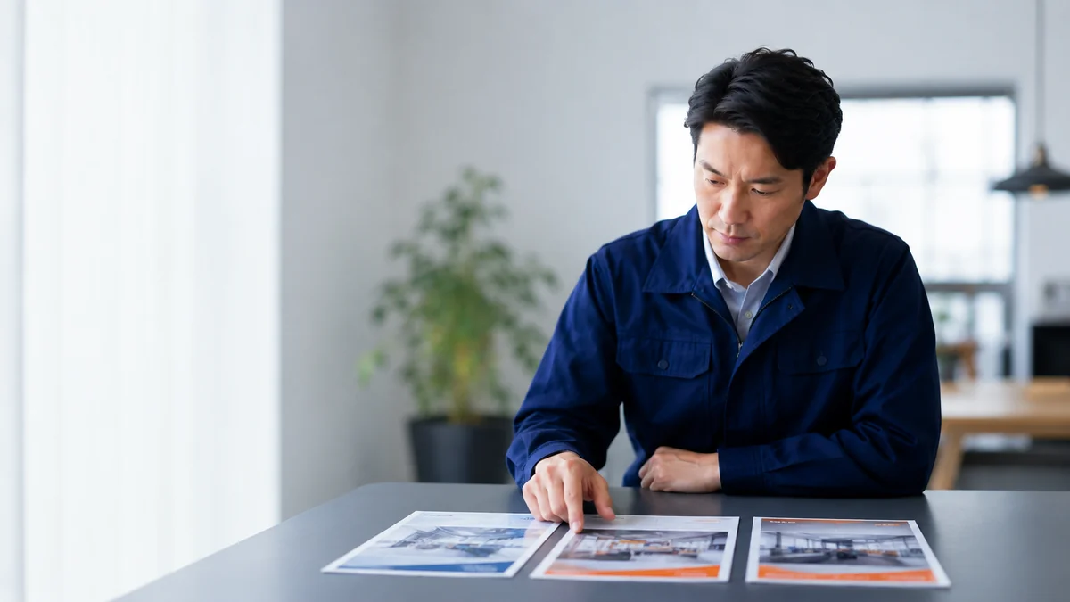 3社の資料を見比べて選ぶ設備エンジニア