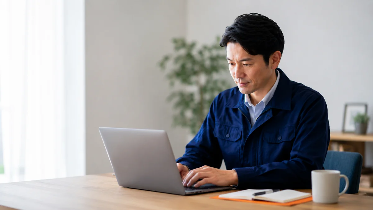 一人でパソコンに向かい自分で転職情報を調べる設備エンジニア