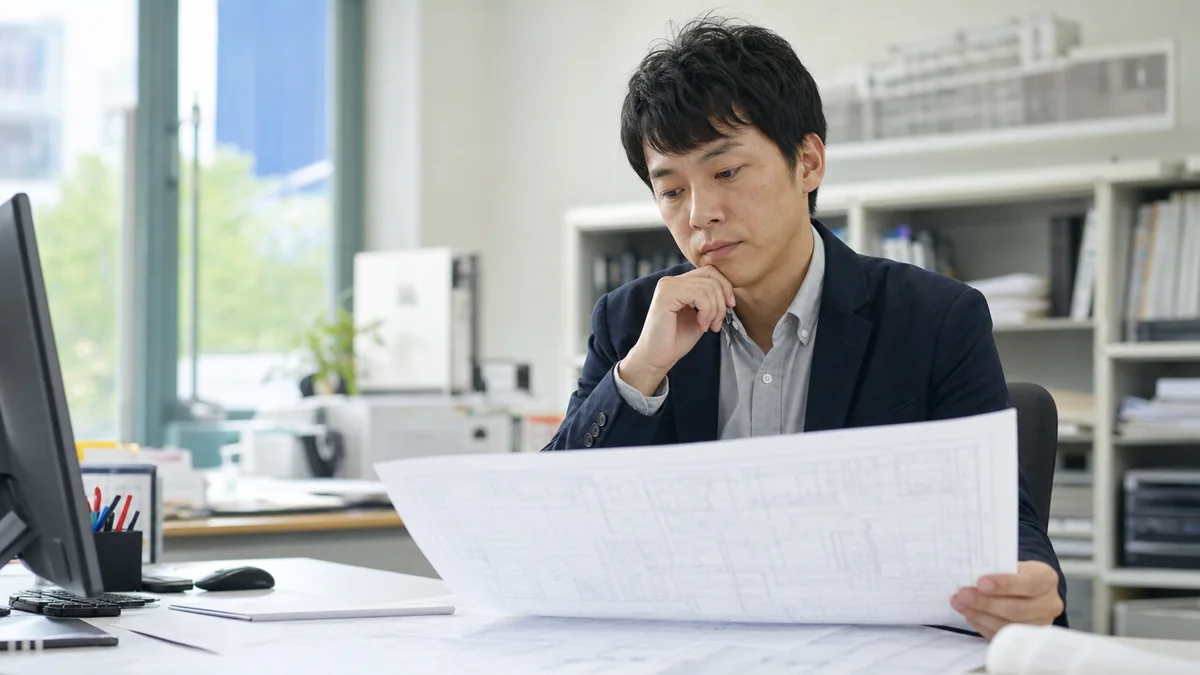 建築設備士を取る意味を、空調・衛生設備の設計業務と照らして考える男性設備エンジニア