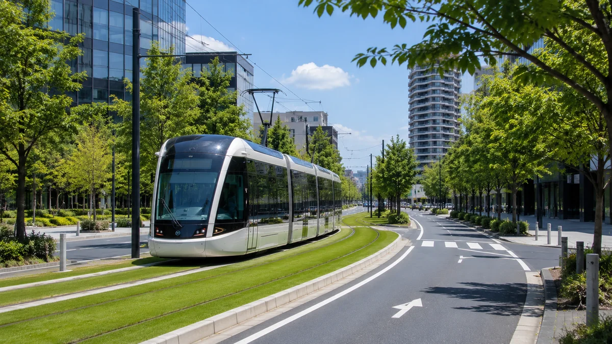 専用軌道を走るLRT（次世代型路面電車）と整備された街路