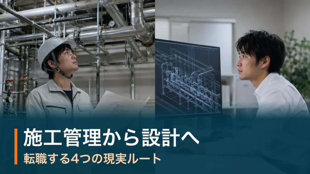 施工管理として現場で図面を見る技術者と、設計オフィスでCAD図面を扱う同じ技術者。施工管理から設計へ転職する4つの現実ルート