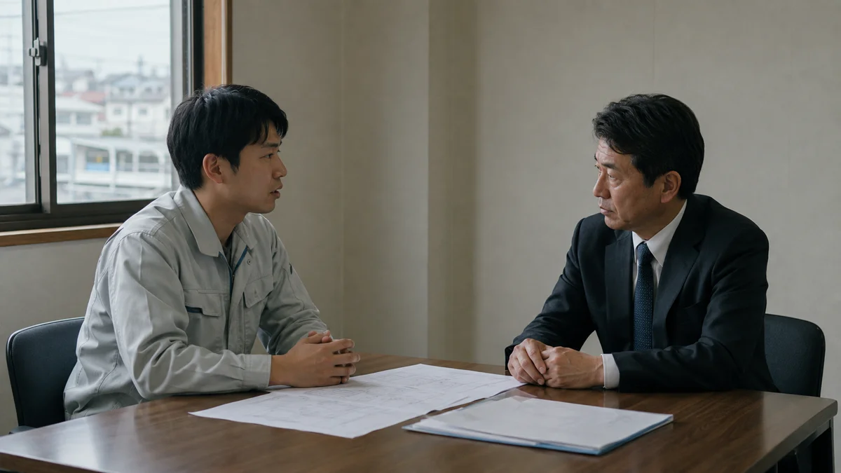 社内異動について上司と面談する施工管理者