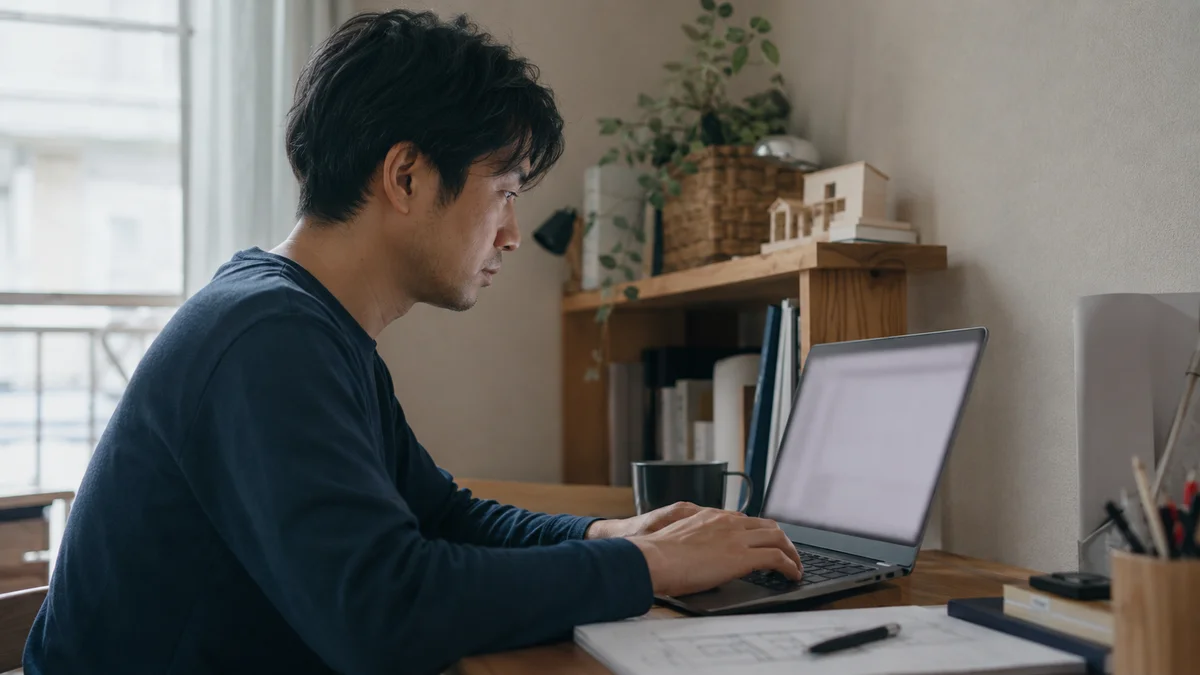 パソコンで職務経歴書と志望動機を作成する場面