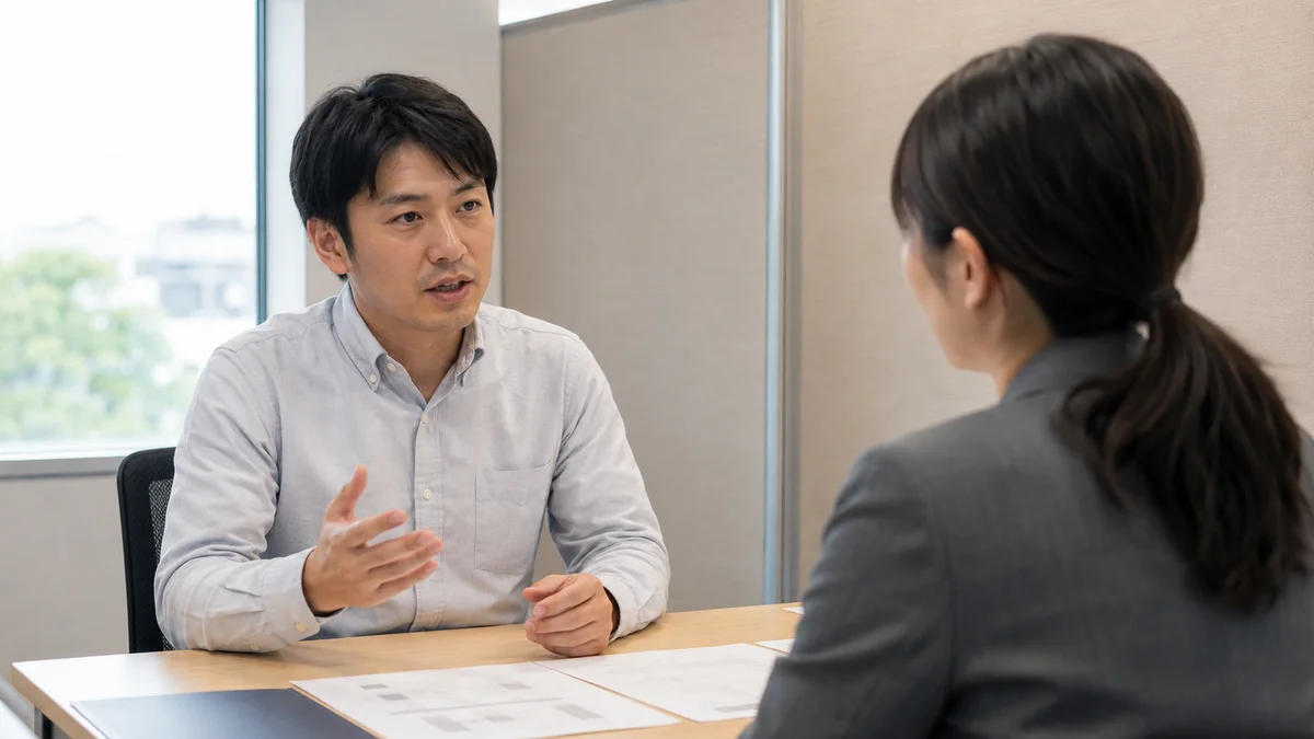 キャリア面談で希望条件を説明する技術者